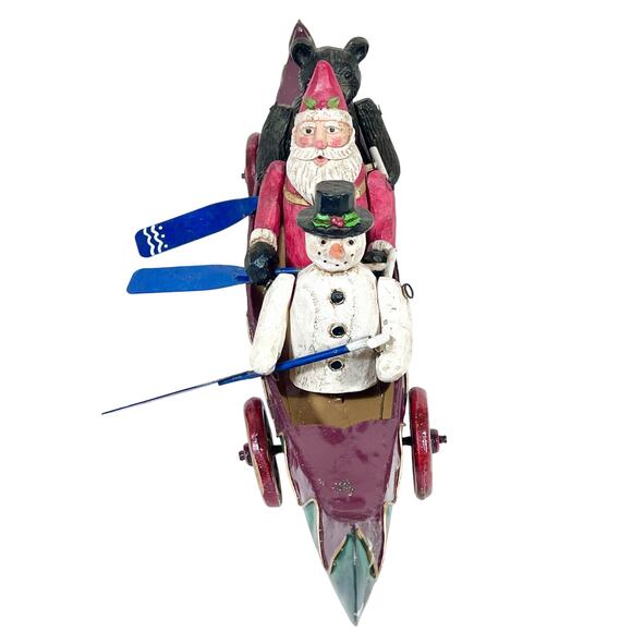 Christmas Around The World Metal Canoe Sleigh Santa Claus Bear and Snowman Used - Picture 2 of 16